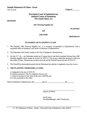 Fillable Online Statements Of Bclaimb Saskatchewan Law Courts Fax