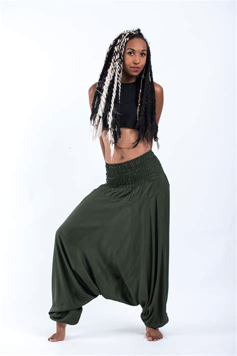 Solid Color Jumpsuit Harem Pants In Dark Green