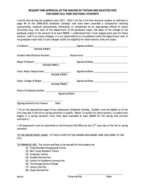 Fillable Online Facultystaff Lamar Doctoral Waiver Form New June Docx