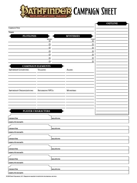 Pathfinder Campaign Worksheets | Dice | Tabletop Games | Free 30-day ...