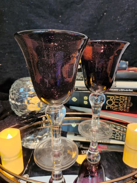 Set Of 2 Corsica Bubble Glass Plum Wine Goblets Etsy