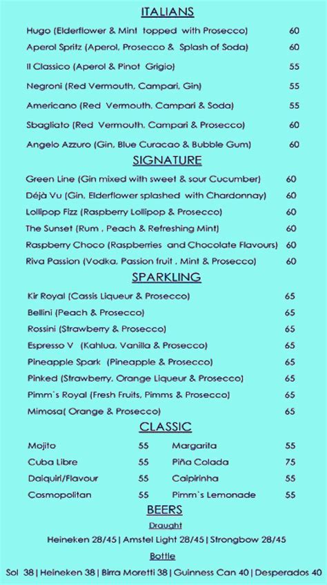 RIVA Ristorante Menu, Menu for RIVA Ristorante, RIVA Beach Club, Palm Jumeirah, Dubai