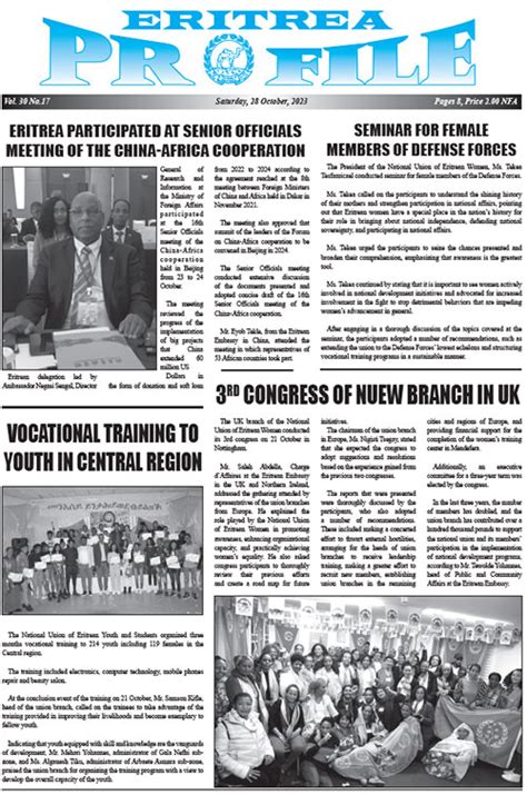 Eritrea Profile 28 October 2023 – Eritrea Ministry Of Information