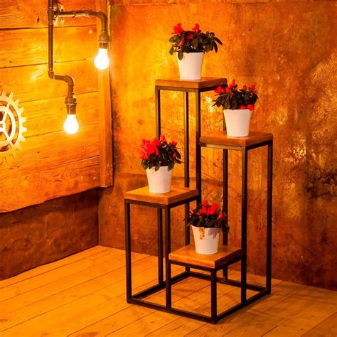 Купить Подставка Лофт под цветы малая 4 полки металл+дерево 66-213-SS ...