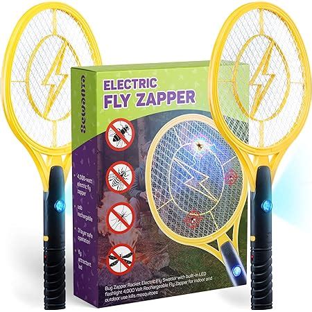 Amazon Electric Fly Swatter Set Of 2 Handheld Bug Zapper Racket