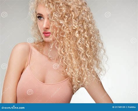 Blonde Hair Beautiful Woman With Curly Long Hair Stock Image Image