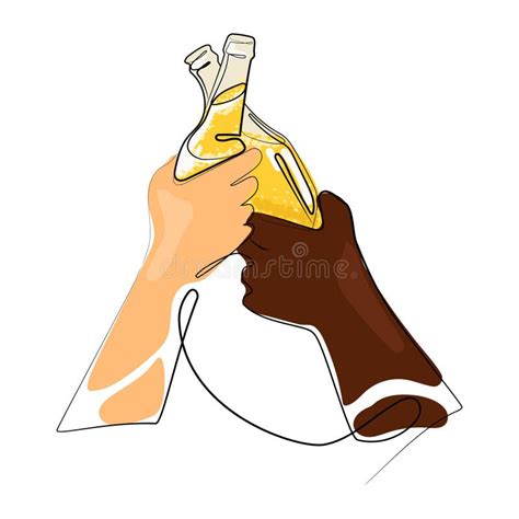 Two Hands Of Different Skin Color Holding Two Beer Bottles Clinking