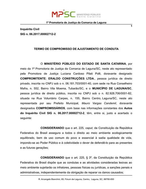 Termo De Ajustamento De Conduta Residencial Splendor E Prefeitura Pdf