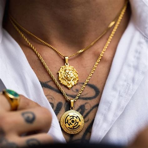 Mens Necklace 18K Gold Maze Pendant Necklace for Men Gold Maze Chain ...