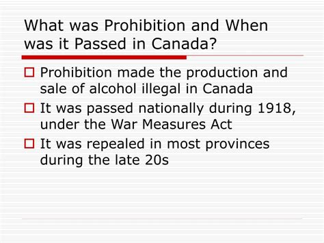 Ppt Prohibition In Canada In The S Powerpoint Presentation Free