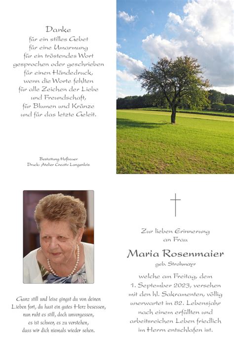 Rosenmaier Maria Bestattung Hofbauer