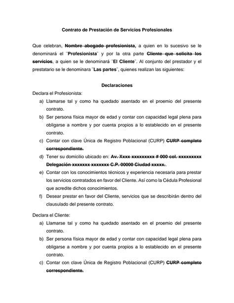 SOLUTION Ejemplo Contrato De Prestaci N De Servicios Profesionales