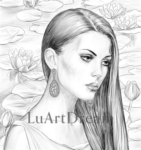 Water Lily Coloring Page Digital Download Illustration Pdf Etsy