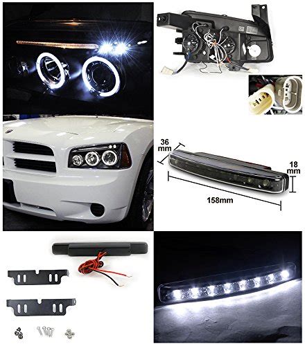 Buy Dodge Charger Se Rt Black Halo Led Projector Headlights 8 Led Drl Fog Lamp Set Online At