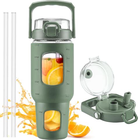 **40oz glass tumbler with lid and straw, glass water bottles with