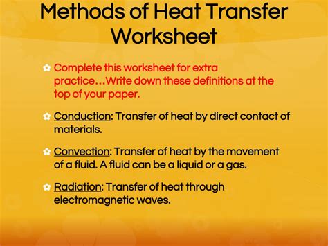 Worksheet Methods Of Heat Transfer E