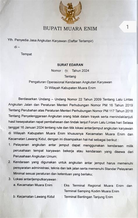 Sriwijaya Online Berikut Isi Surat Edaran Bupati Muara Enim Tentang