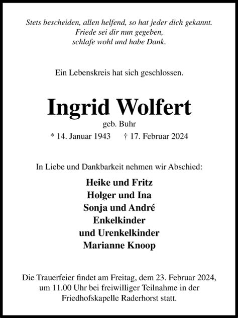 Traueranzeigen Von Ingrid Wolfert Trauer MT De