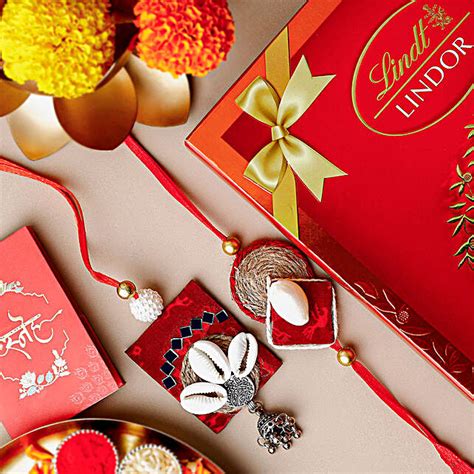 Sustainable Bhaiya Bhabhi Rakhi Set Lindt Chocolate Combo Usa Gift