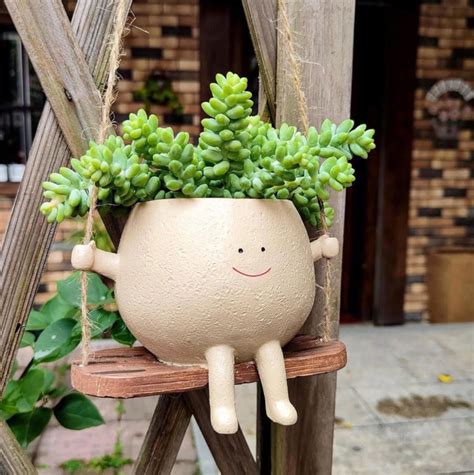 Hanging Swing Face Planter Pot Smiley Face Plant Pot Unique Hanging