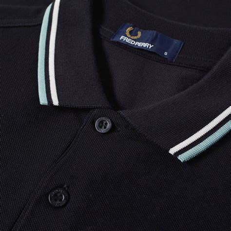 Fred Perry Slim Fit Twin Tipped Polo Black Snow White And Mint End