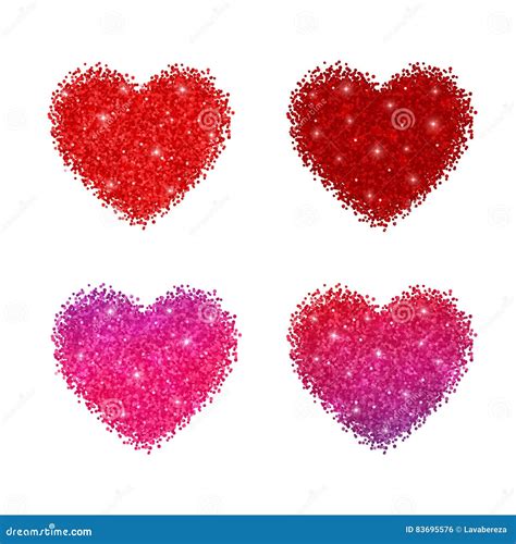 Glitter Shiny Hearts With Sparkles Vector Illustration Isolated On White Background Stock