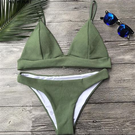 High Cut Two Piece Bikini In Army Green Women S Fashion Swimwear