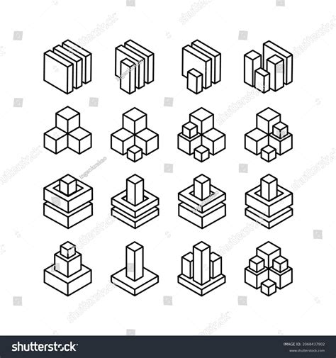 D Cube Icons Set Black Outline Design Royalty Free Stock Vector