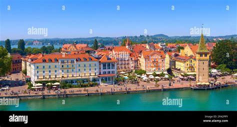 Port In The Harbor Of Lindau Bavaria German City On An Island In The