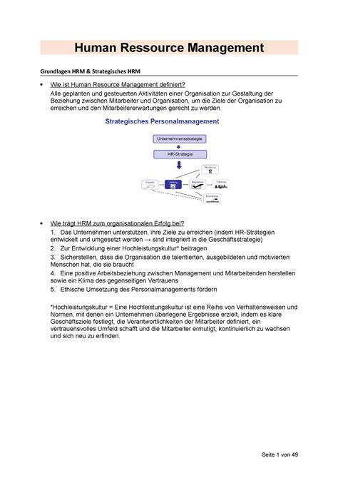 HRM Zusammenfassung Human Resource Management 1 Human Ressource