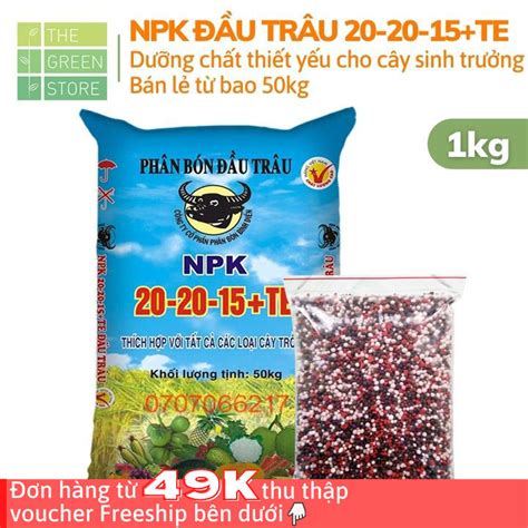 Phân bón NPK Đầu Trâu 20 20 15 TE 500g 1kg dạng hạt 3 màu bán lẻ