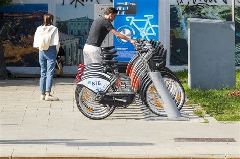 Moscow Russia JULY 16 2022 Rental Of Electric Bikes On The