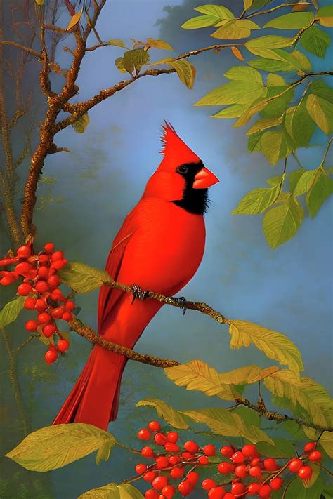 Red Cardinal Bird Art Painting Digital Art by Kim Seng - Fine Art America