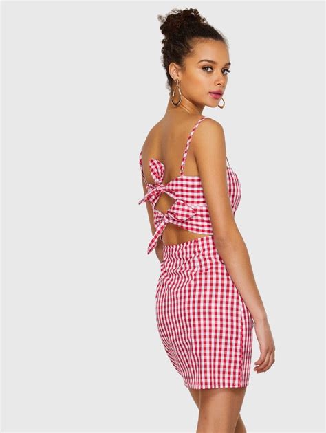 Knotted Open Back Gingham Cami Dress Dresses Cami Dress Gingham