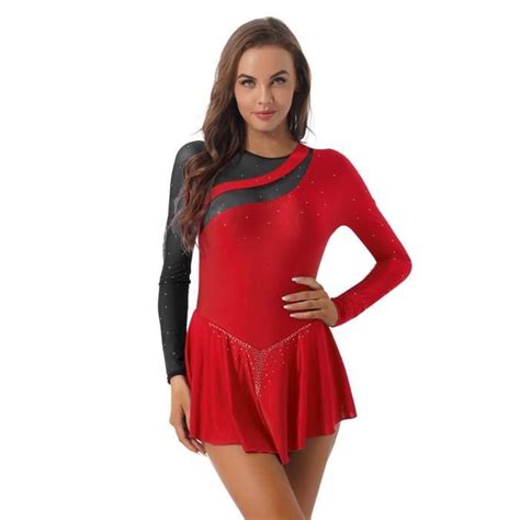 Inhzoy Femme Robe De Danse Latine Robe Ballet Manches Longues Leotard