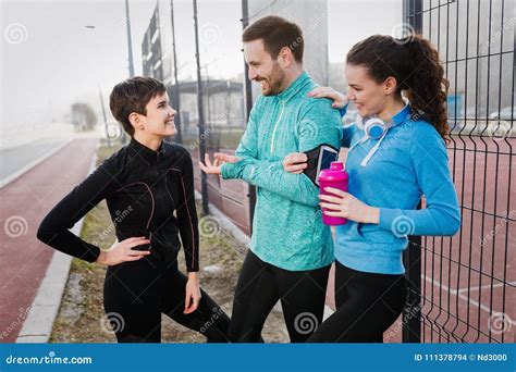 Friends Fitness Training Together Outdoors Living Active Healthy Stock