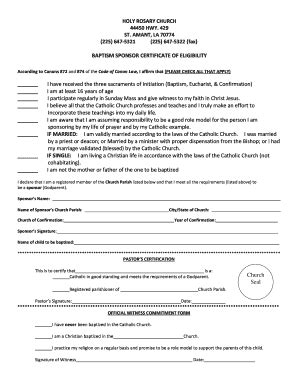 Fillable Online Holyrcc Baptism Sponsor Eligibility Form Holy Rosary