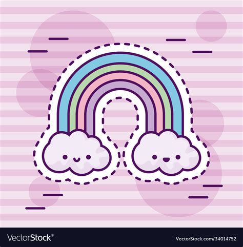 Cute Rainbow With Clouds Kawaii Style Royalty Free Vector