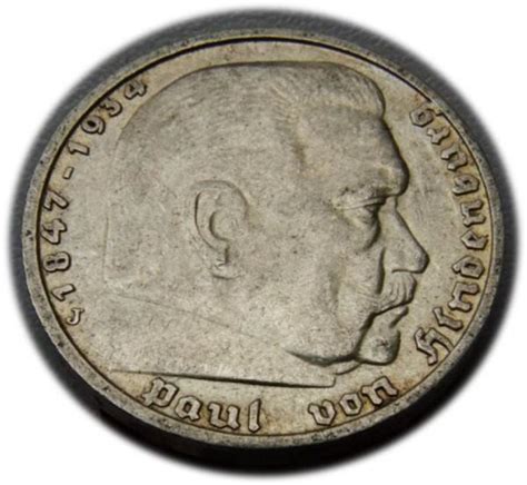 5 Mark 1935 J Paul Von Hindenburg Prussian Eagle Hamburg