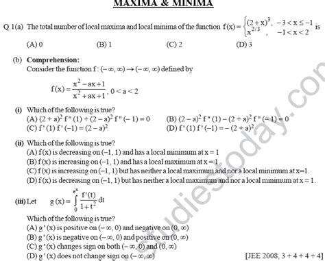 Jee Mathematics Application Of Derivatives Mcqs Set A Multiple Choice