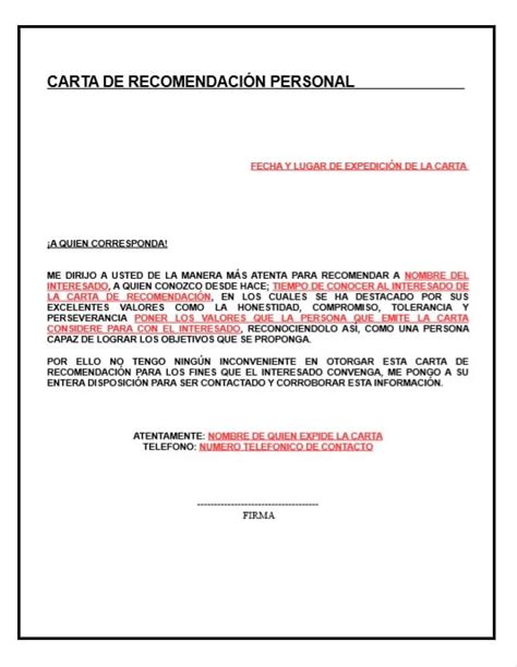 Ejemplos De Como Hacer Carta De RecomendaciÓn Personal En Chile