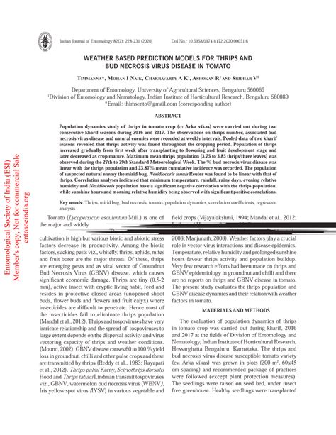 Pdf Weather Based Prediction Models For Thrips And Bud Necrosis Virus