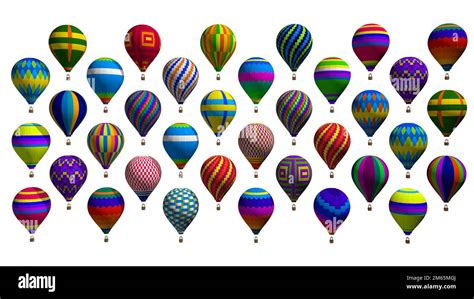 Front View Of Group Of Hot Air Balloons With Vivid Colors And Geometric