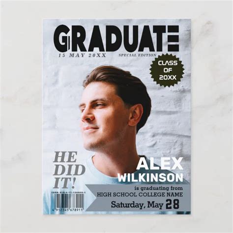 Graduate Magazine Cover Style Photo Graduation Announcement Postcard