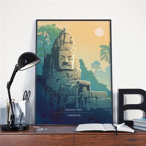 Angkor Wat Vintage Travel Style Poster Cambodia Print Wall Etsy