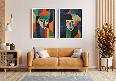 Set Of 21 Cubist Clown Portraits Abstract Wall Art Set Picasso