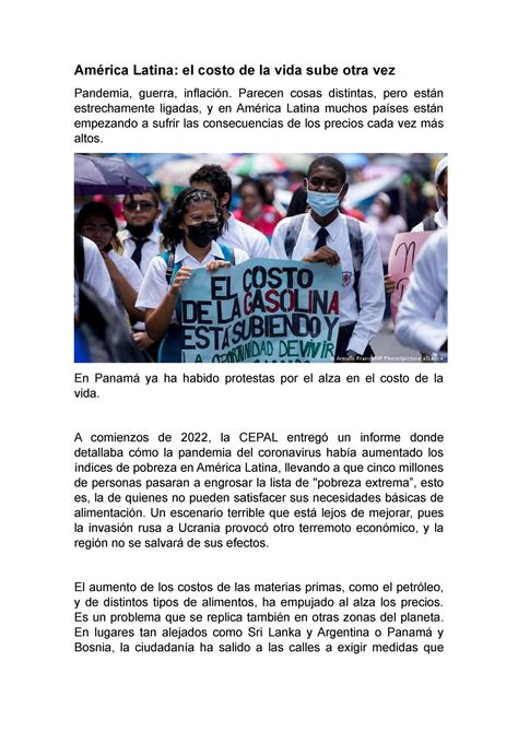 Noticia de Geografía La Inflación en América Latina América Latina el costo de la vida sube
