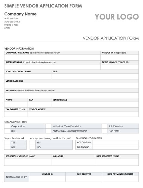 Free Vendor Application Forms And Templates Smartsheet