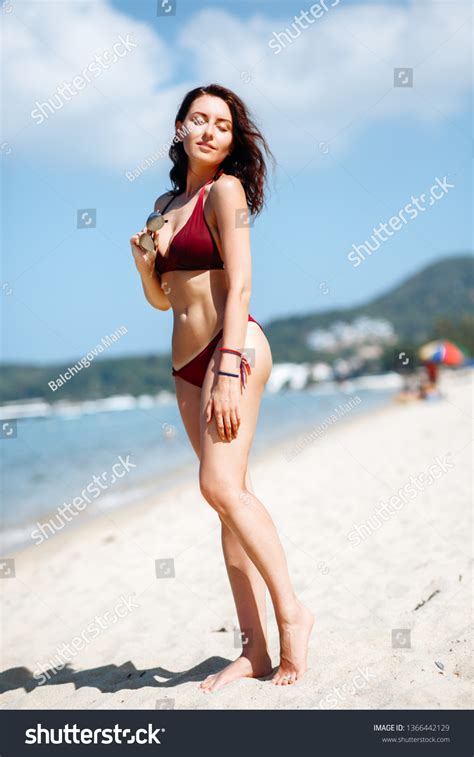 Beautiful Brunette Girl Red Bikini Swimsuit Stock Photo Shutterstock