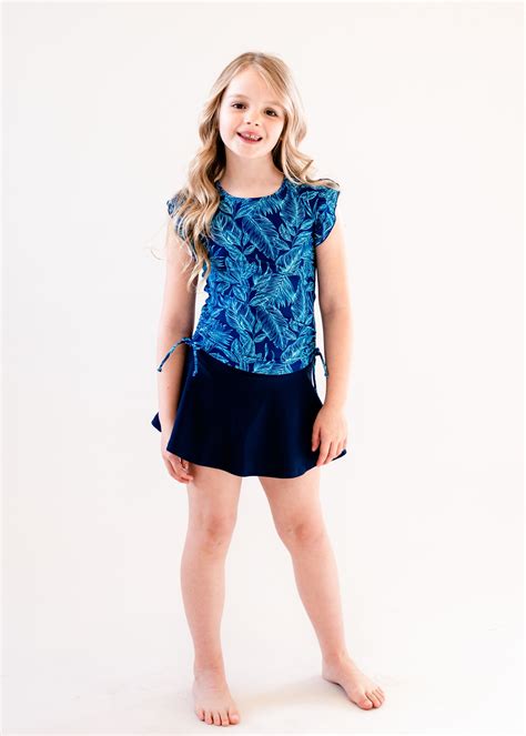 Girls Navy Surf Chloe Swim Top With Navy Swim Skort Girls Modest